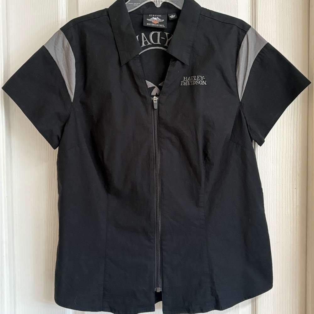 Harley-Davidson Women’s Black Embroidered Zip Shirt